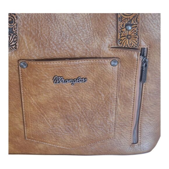 Wrangler Concealed Carry Tote Hair-on Cowhide Fringe Tooled Crossbody Bag Purse - Picture 4 of 16